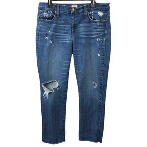 J.Crew Slim Broken Boyfriend Jeans Womens 31 Mid Rise Distressed Ripped Denim